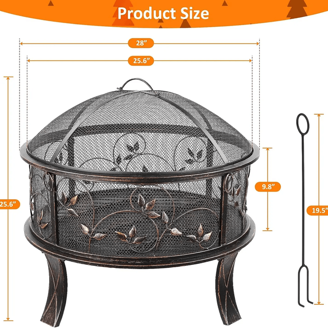 Portable Fire Pit, 27 Inch Garden Fire Bowl