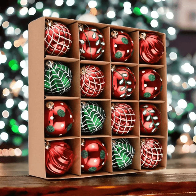 Festive Christmas Ornament Bundle, 16 Red and Green Baubles